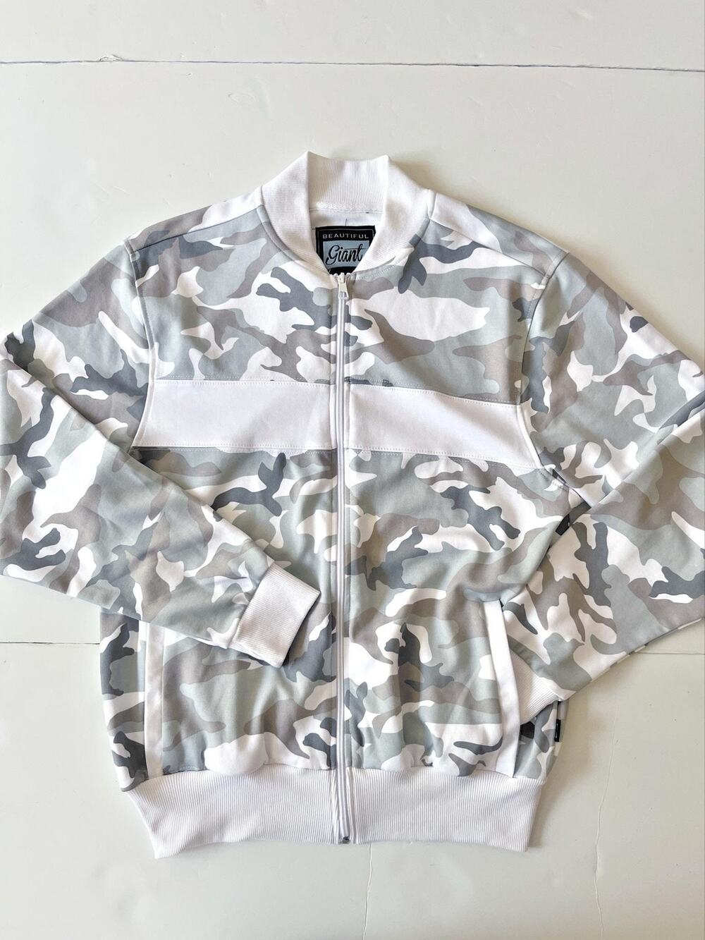 Beautiful Giant Jacket Mens L Gray Camo Track Full Zip Bomber Athletic Casual